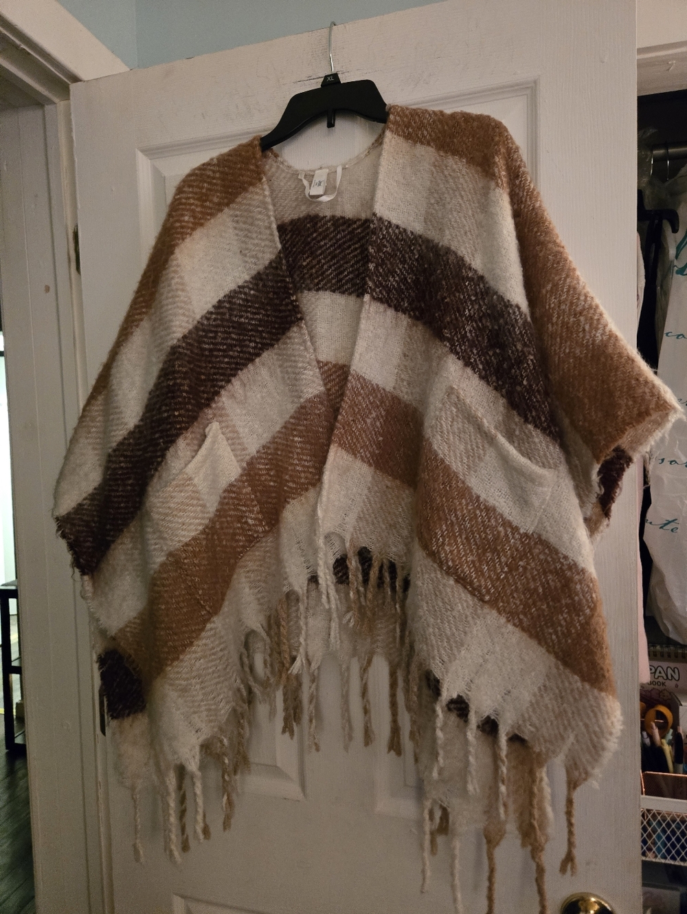 Jenni Plaid Cozy Wrapped Flannel Poncho Cardigan